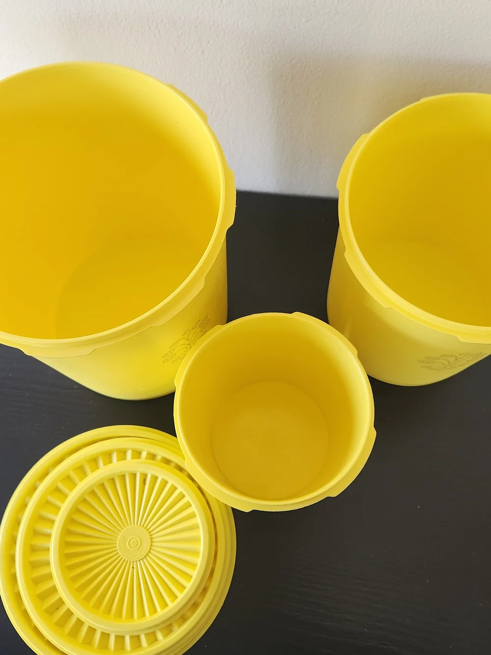 Vintage Tupperware Yellow Floral Canister Set